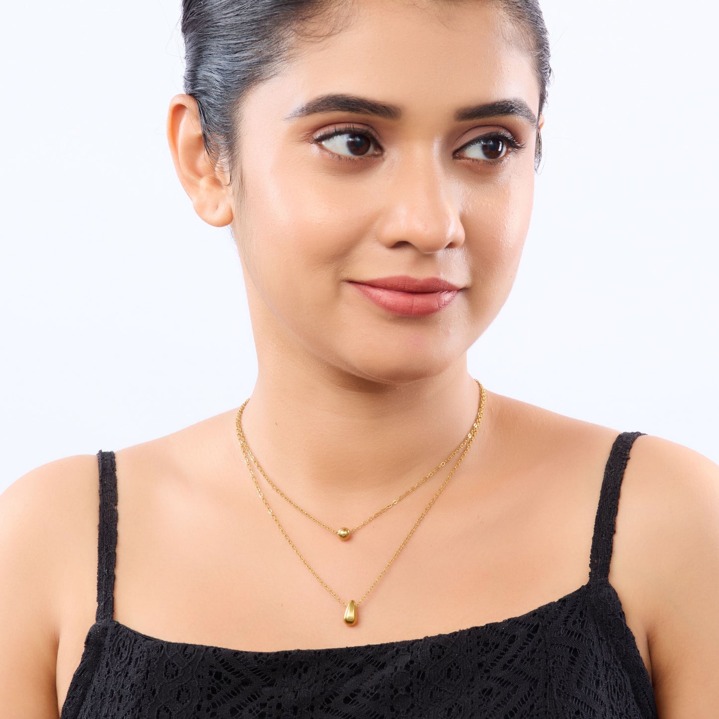Aurelian Droplet Tier Layered Necklace - gold plated pre-layered necklace for women - view 2