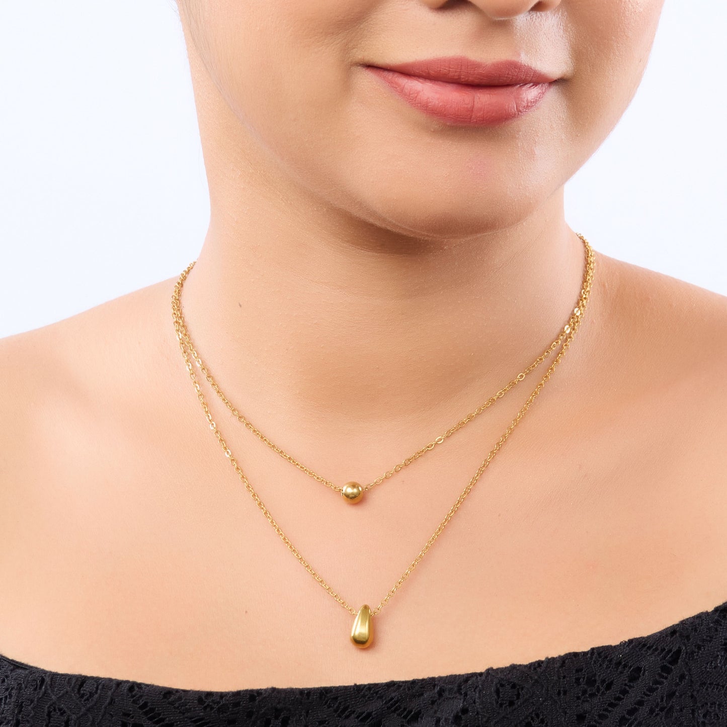 Aurelian Droplet Tier Layered Necklace - gold plated pre-layered necklace for women - view 3