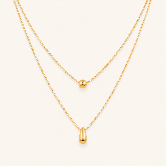 Aurelian Droplet Tier Layered Necklace - gold plated pre-layered necklace for women