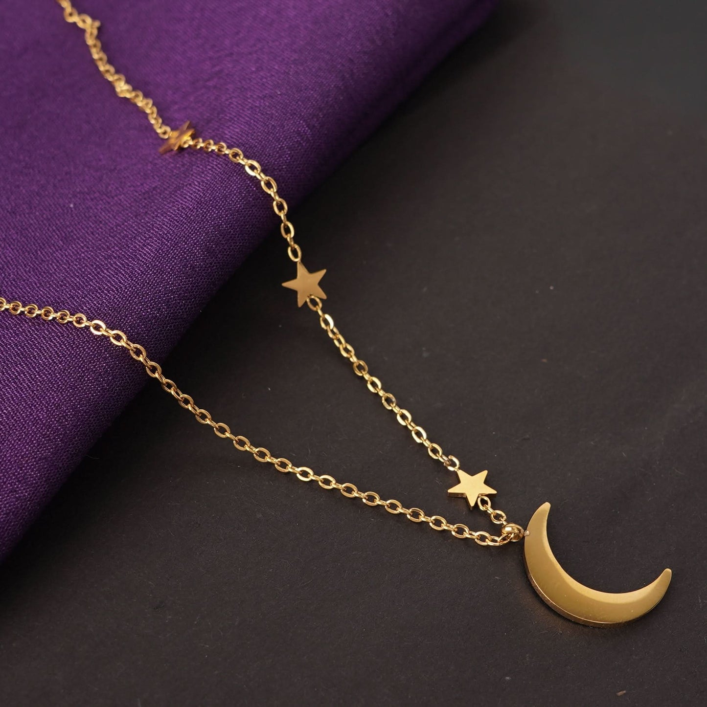 Aurelian Lunar Helix Star Moon Necklace - gold plated star and moon necklace for women - view 2