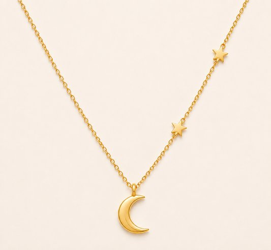 Aurelian Lunar Helix Star Moon Necklace - gold plated star and moon necklace for women