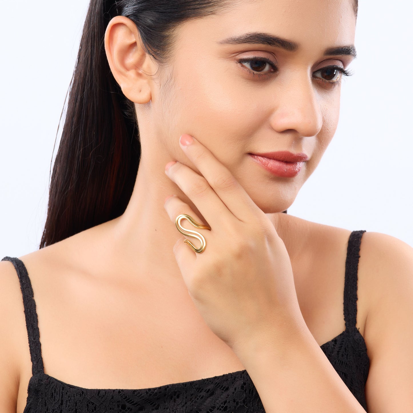 Aurelian Sine Wave Bypass Ring - gold plated S-curve bypass ring for women - view 4