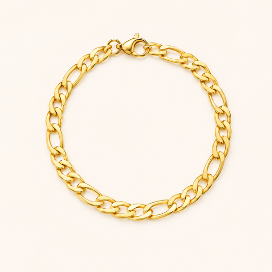 Aurex Figaro Luxe Chain Bracelet - gold plated figaro link chain bracelet for men and women