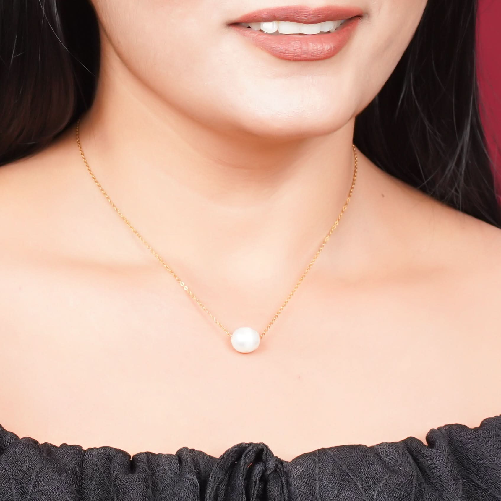 Baroque Pearl Style Gold Necklace - gold plated baroque pearl necklace for women - view 2
