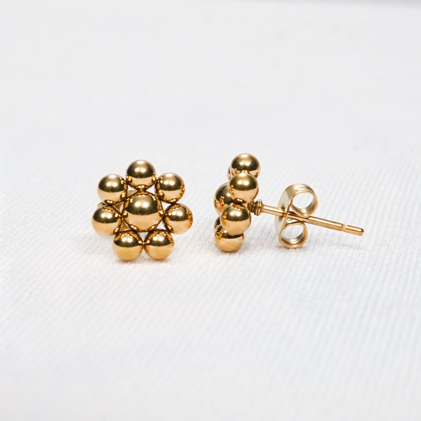 Beaded Floral Stud Earrings - gold plated beaded flower stud earrings for women - view 3