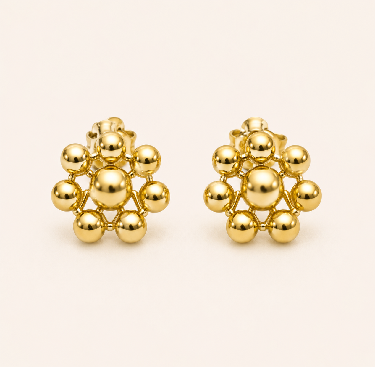Beaded Floral Stud Earrings - gold plated beaded flower stud earrings for women