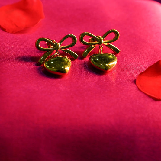 Belleria Heart Bow Drop Earrings - gold plated heart bow drop earrings for women - view 4