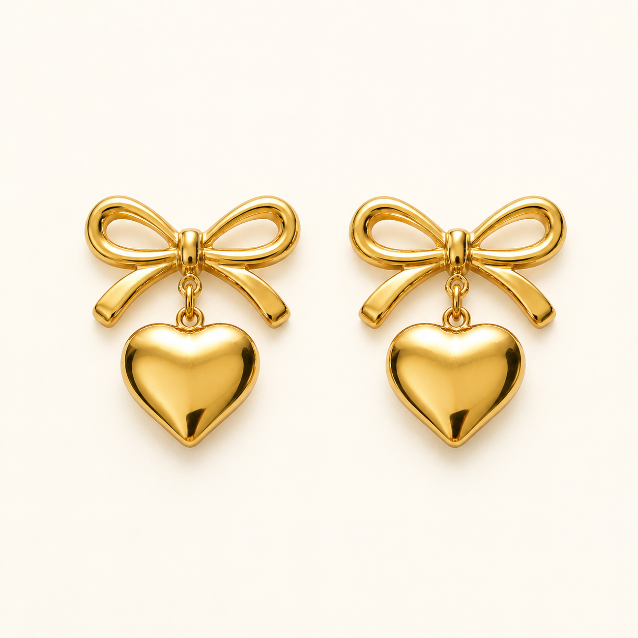 Belleria Heart Bow Drop Earrings - gold plated heart bow drop earrings for women