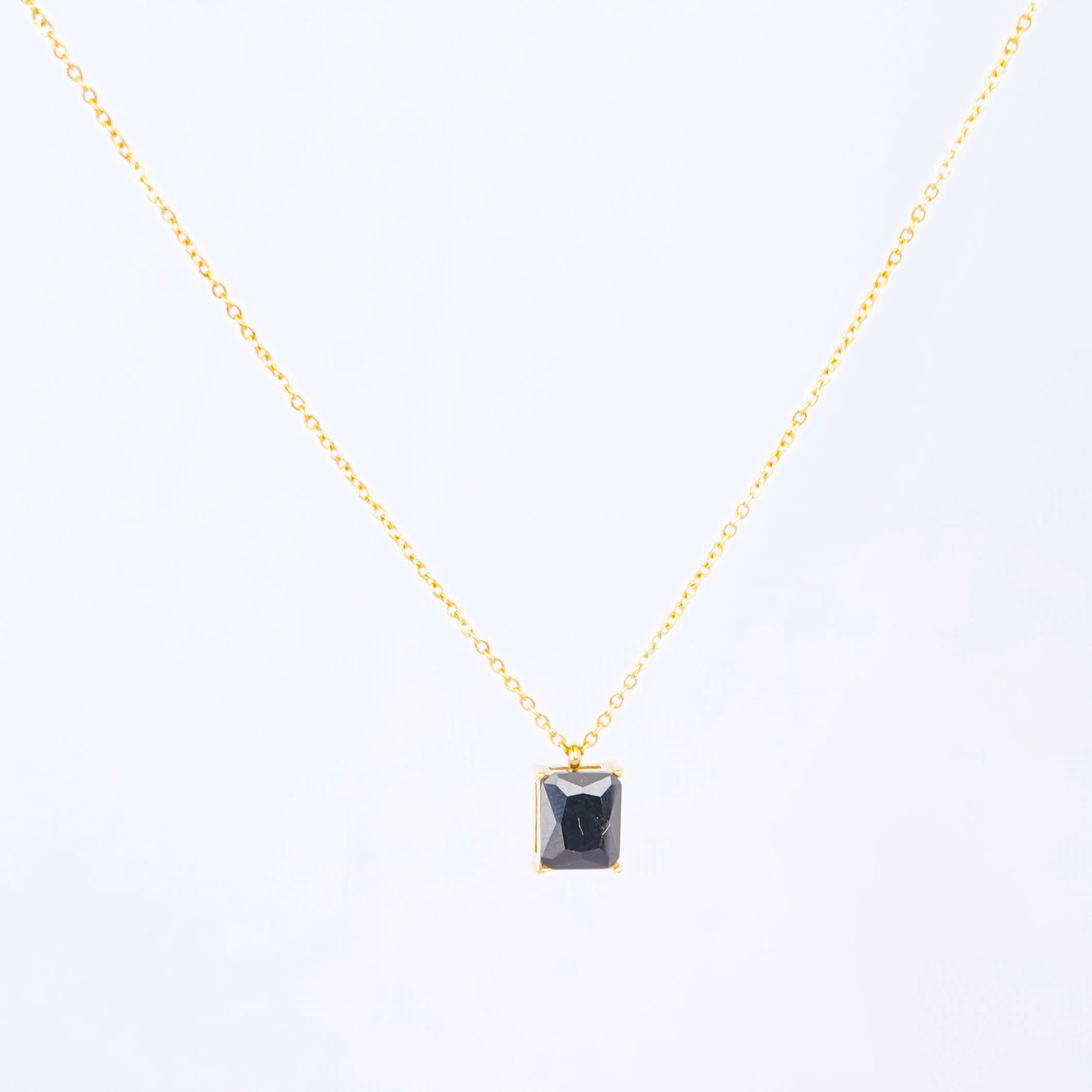 Black Luxe Square Pendant Necklace - gold plated black square pendant necklace for women - view 2