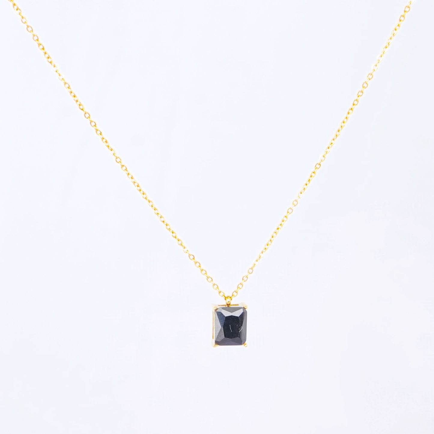 Black Luxe Square Pendant Necklace - gold plated black square pendant necklace for women - view 2