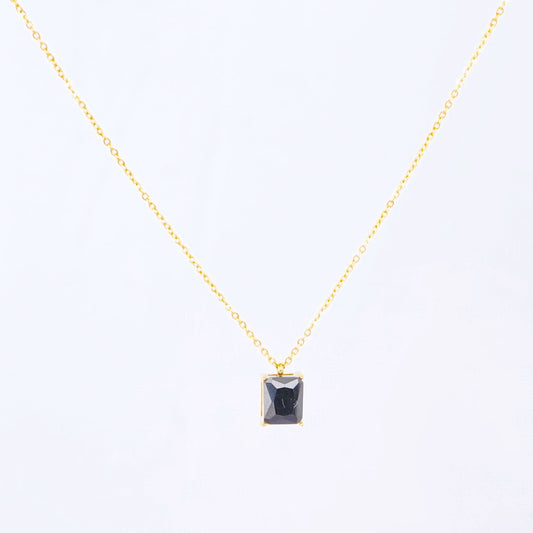 Black Luxe Square Pendant Necklace - gold plated black square pendant necklace for women - view 2