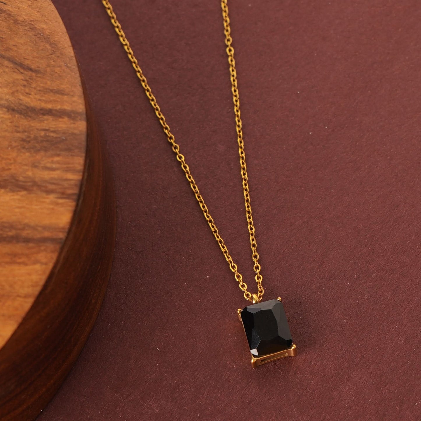 Black Luxe Square Pendant Necklace - gold plated black square pendant necklace for women - view 3