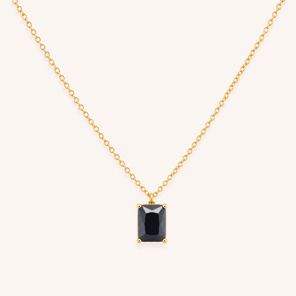 Black Luxe Square Pendant Necklace - gold plated black square pendant necklace for women