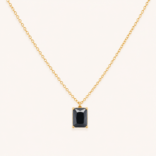 Black Luxe Square Pendant Necklace - gold plated black square pendant necklace for women