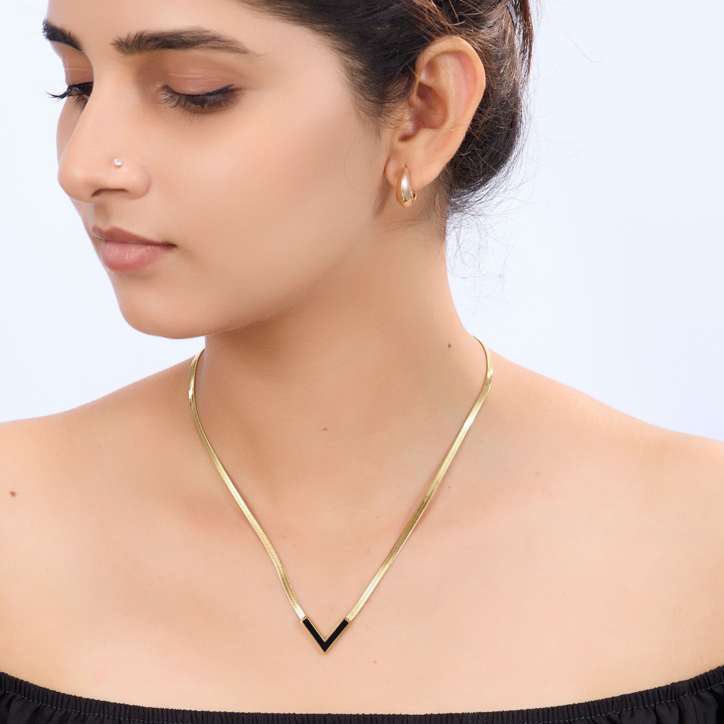 Black Onyx Chevron Necklace - gold plated black onyx chevron necklace for women - view 3