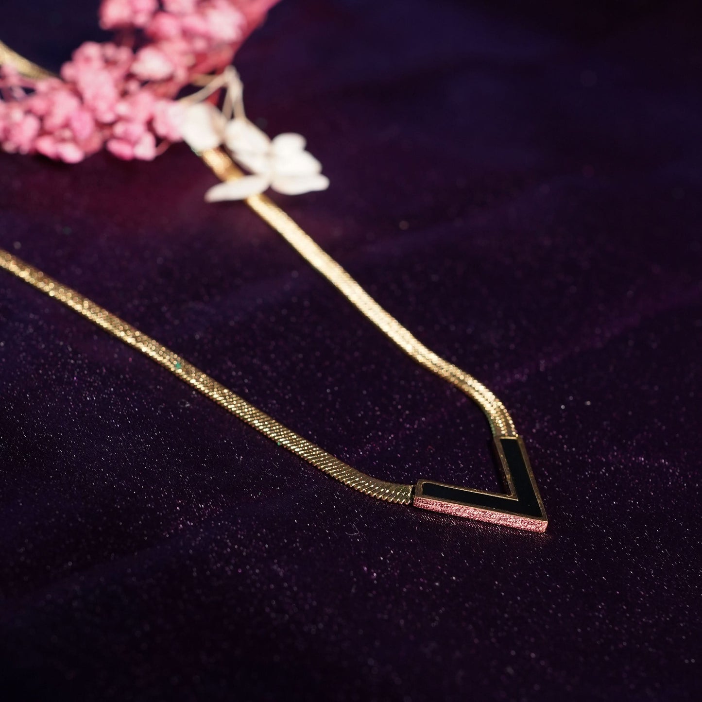 Black Onyx Chevron Necklace - gold plated black onyx chevron necklace for women - view 4