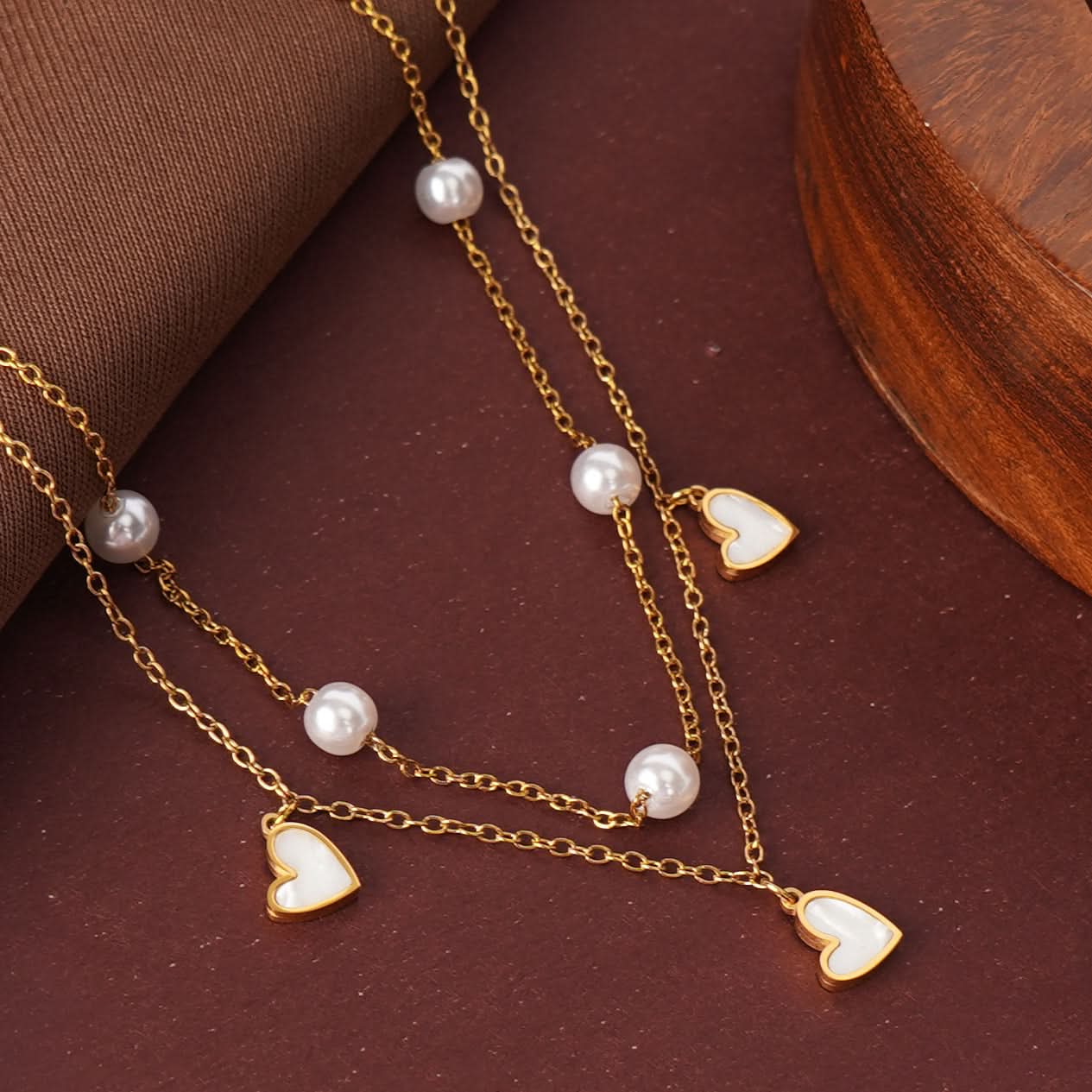 Blush Heart Luxe Necklace and Earrings Set - gold plated blush heart jewellery set for women - view 2