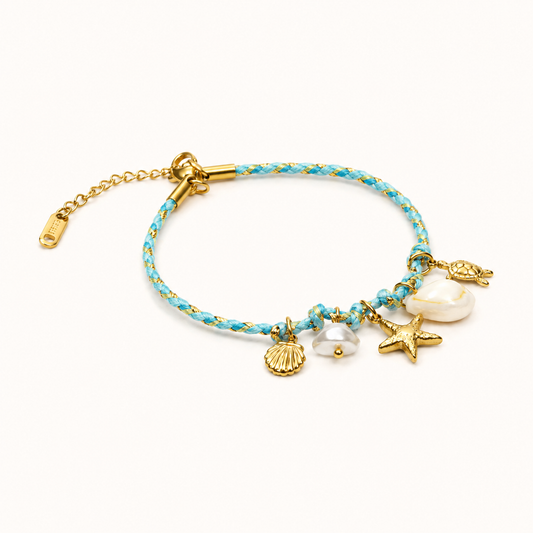 Boho Ocean Breeze Bracelet - ceramic ocean pendant woven bracelet for women - view 2