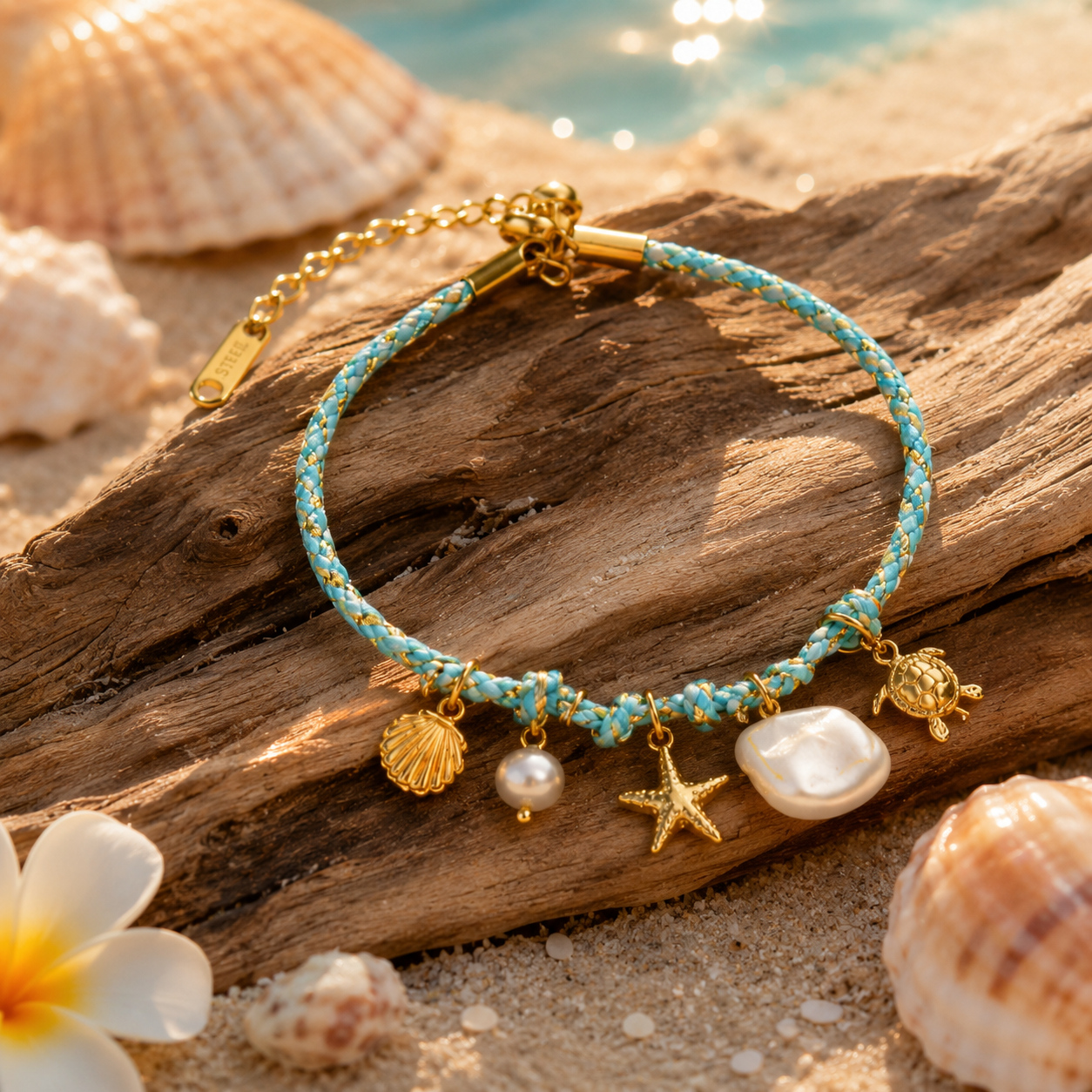 Boho Ocean Breeze Bracelet - ceramic ocean pendant woven bracelet for women - view 4