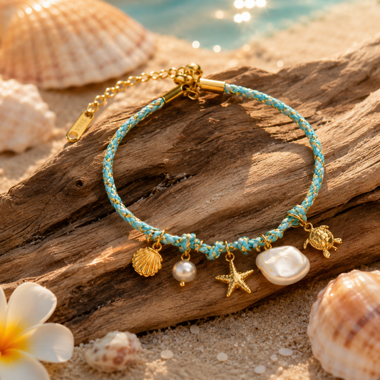 Boho Ocean Breeze Bracelet - ceramic ocean pendant woven bracelet for women - view 4