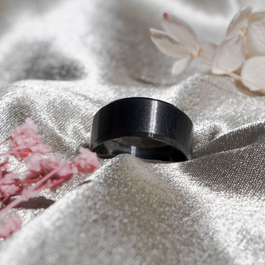 Bold Black Steel Ring - stainless steel band ring for men and women - view 4