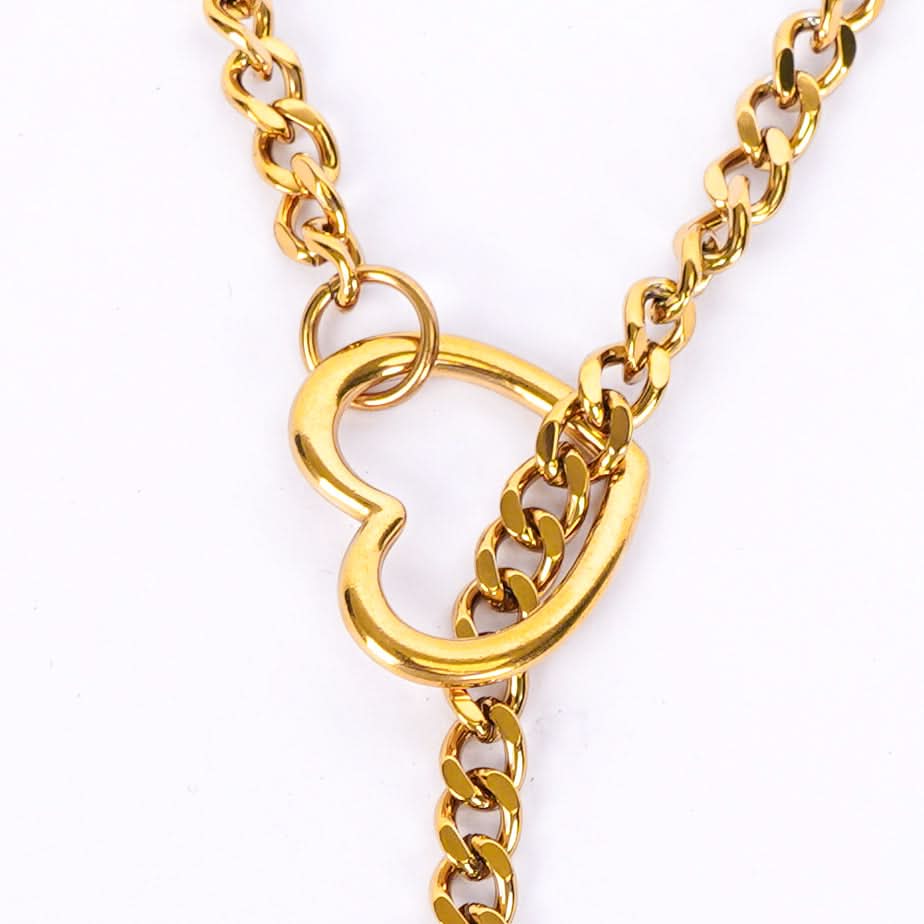 Bold Heart Link Necklace - gold plated heart link chain necklace for women - view 2