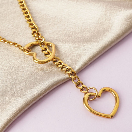 Bold Heart Link Necklace - gold plated heart link chain necklace for women - view 3
