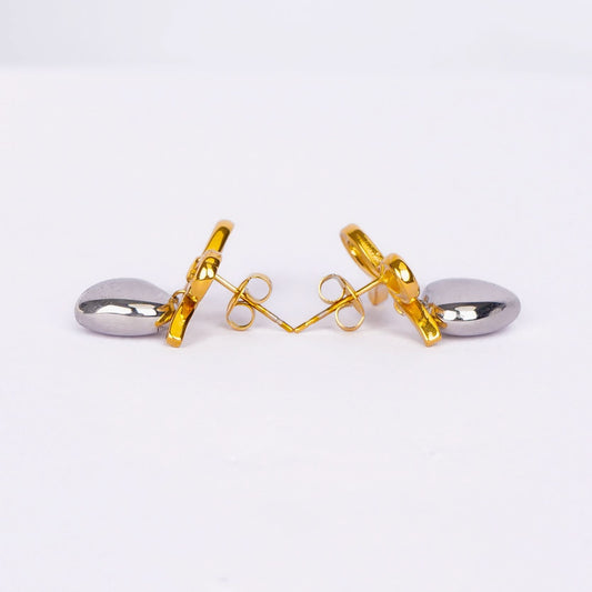 Bow Dual-Tone Heart Drop Earrings - gold and silver bow heart drop earrings for women - view 3
