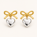 Bow Dual-Tone Heart Drop Earrings