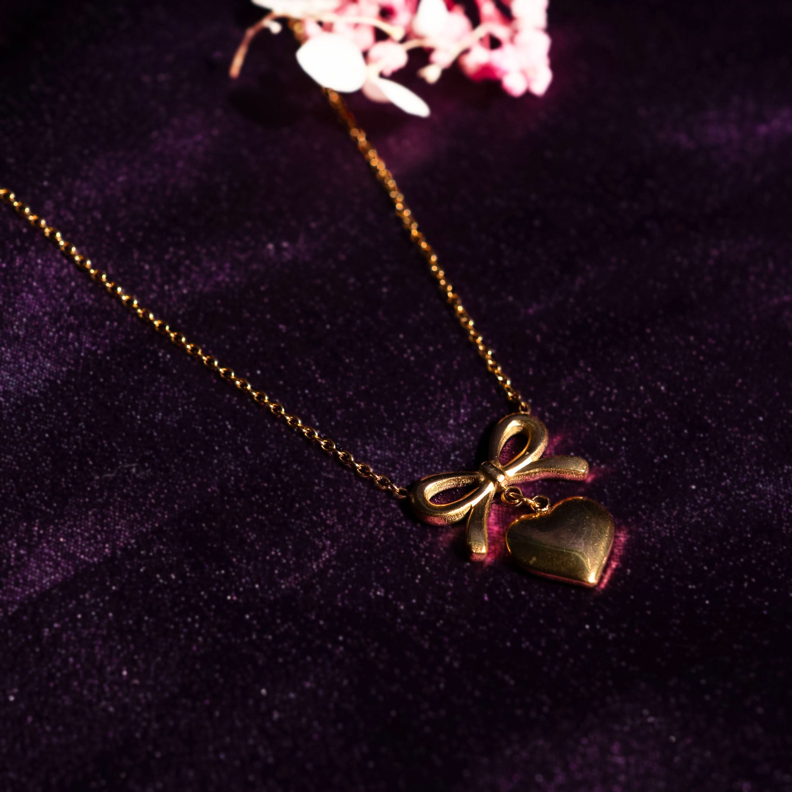 Bow Knot Heart Pendant Necklace - gold plated bow knot heart pendant necklace for women - view 2