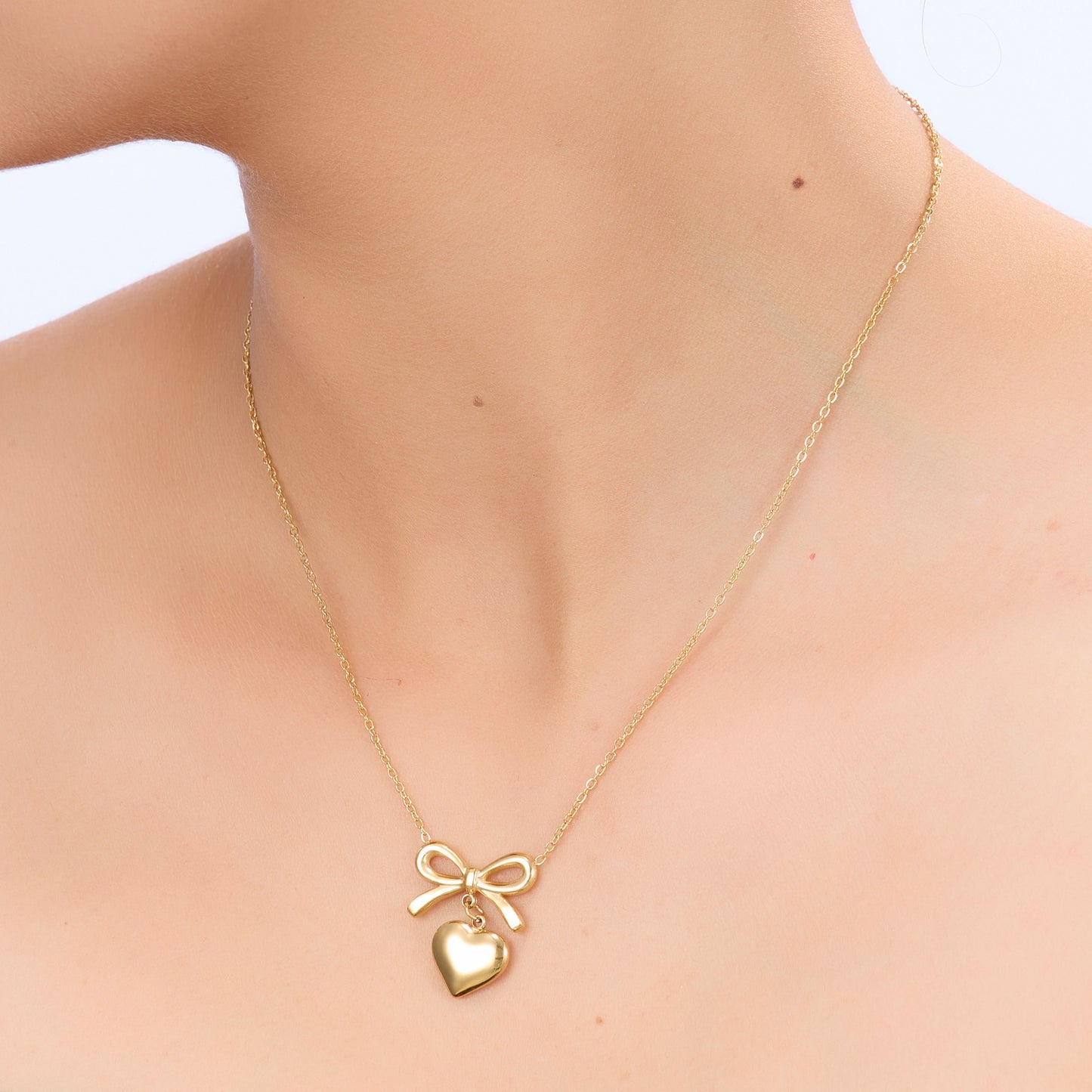 Bow Knot Heart Pendant Necklace - gold plated bow knot heart pendant necklace for women - view 3