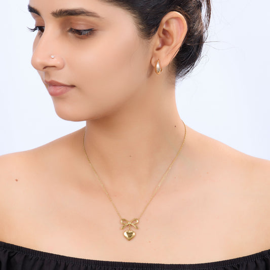 Bow Knot Heart Pendant Necklace - gold plated bow knot heart pendant necklace for women - view 4