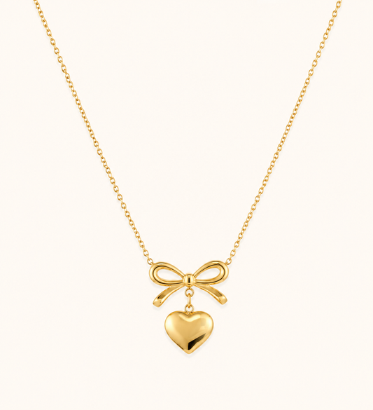Bow Knot Heart Pendant Necklace - gold plated bow knot heart pendant necklace for women