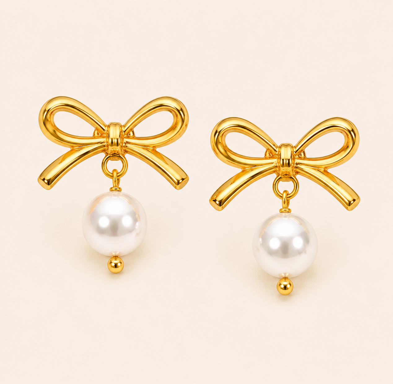 Bow Pearl Drop Stud Earrings - gold plated bow pearl drop stud earrings for women