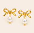 Bow Pearl Drop Stud Earrings