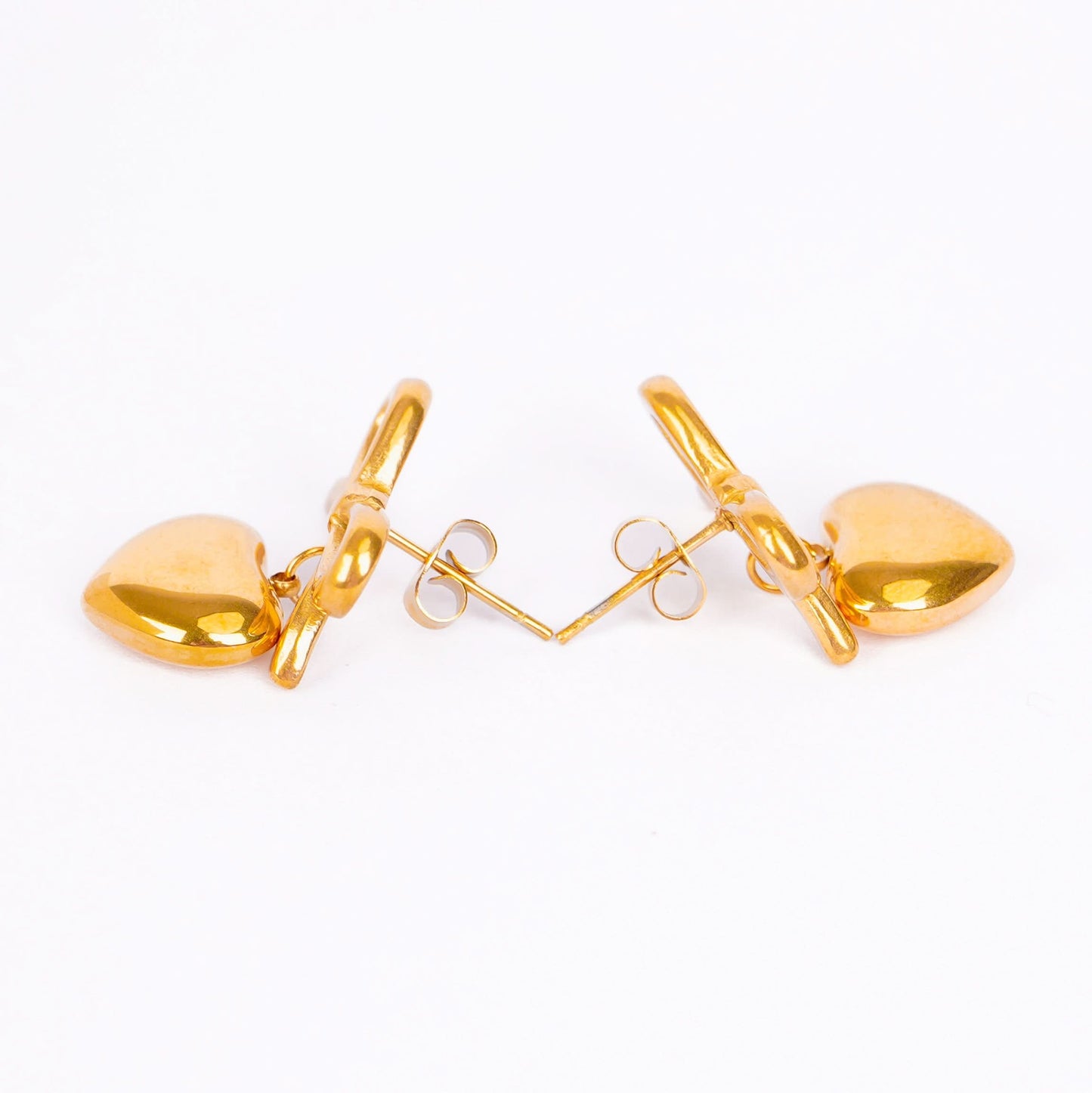 Bow Puffed Heart Drop Earrings - gold plated bow and puffed heart drop earrings for women - view 4