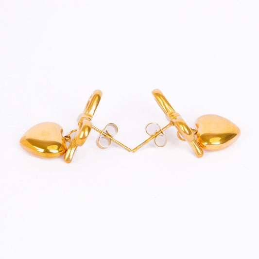 Bow Puffed Heart Drop Earrings - gold plated bow and puffed heart drop earrings for women - view 4