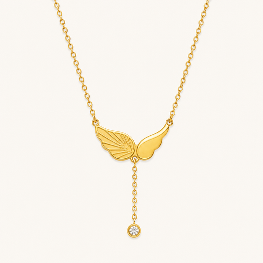 Butterfly Crystal Drop Y-Necklace - gold plated butterfly pendant necklace with crystal drop for women