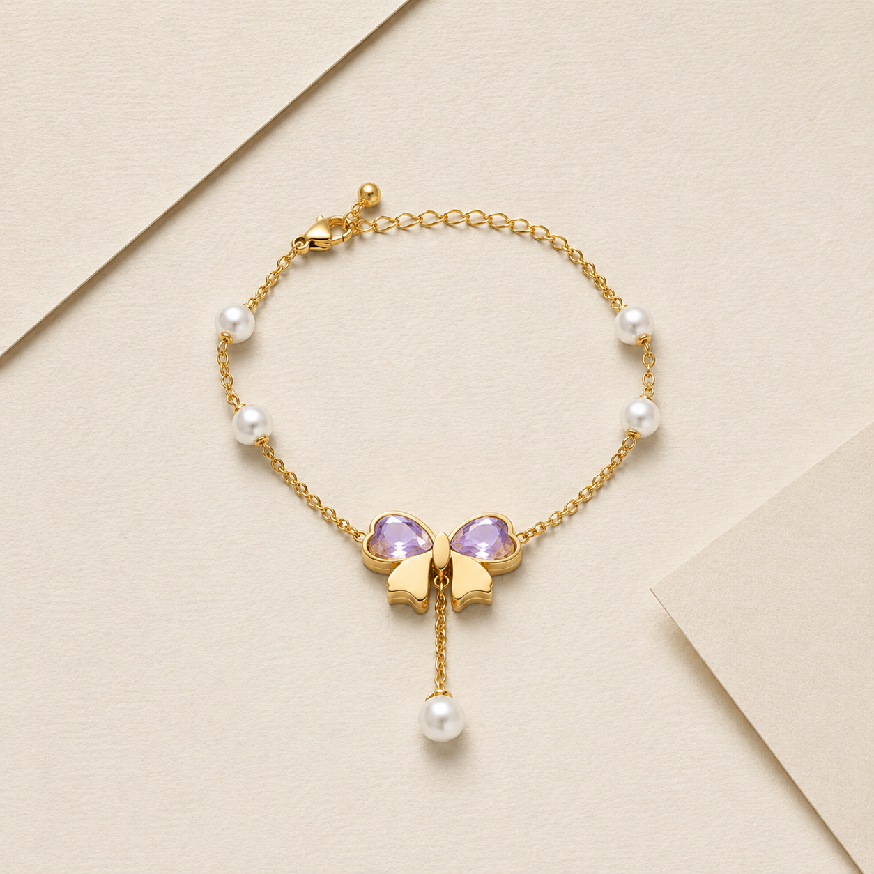 Butterfly Heart Charm Chain Bracelet - gold plated butterfly and heart charm bracelet for women - view 2
