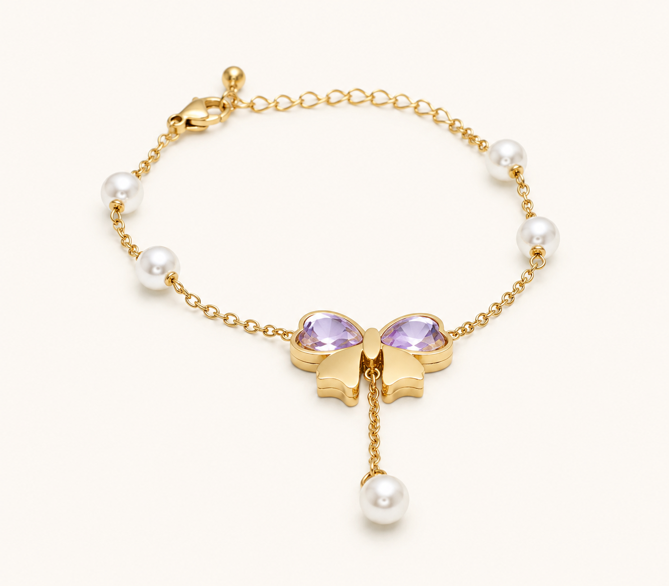 Butterfly Heart Charm Chain Bracelet - gold plated butterfly and heart charm bracelet for women