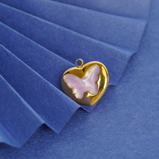 Butterfly Heart Gold Pendant Necklace - gold plated butterfly heart pendant necklace for women - view 3