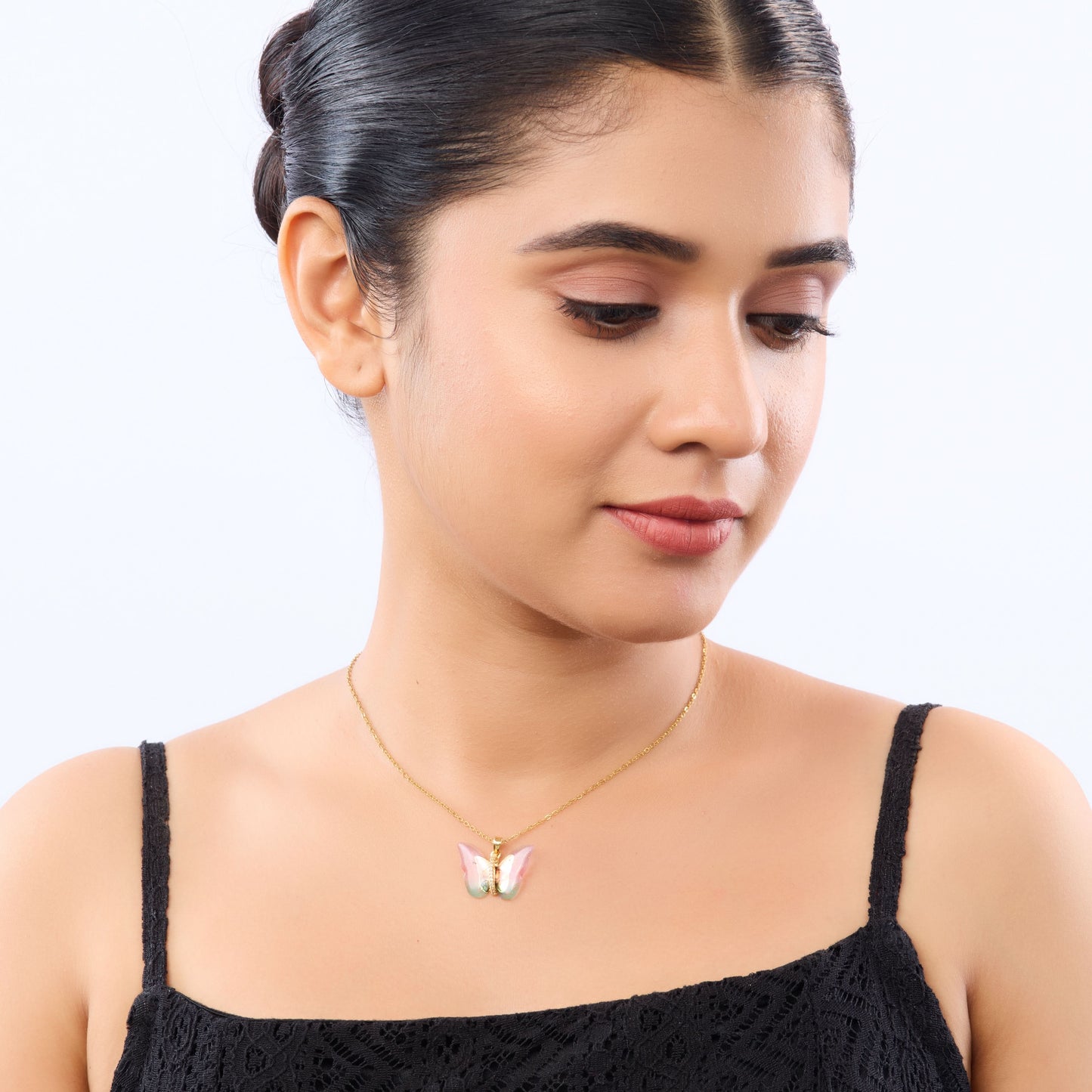 Butterfly Sparkle Crystal Pendant Necklace - gold plated sparkle crystal butterfly necklace for women - view 3
