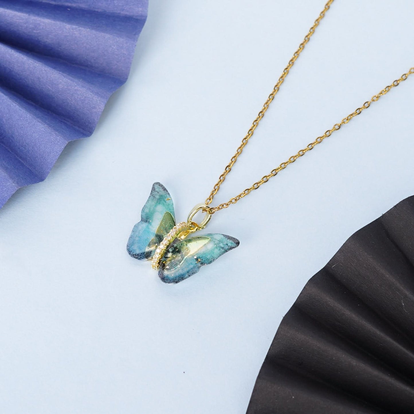 Butterfly Sparkle Crystal Pendant Necklace - gold plated sparkle crystal butterfly necklace for women - view 6