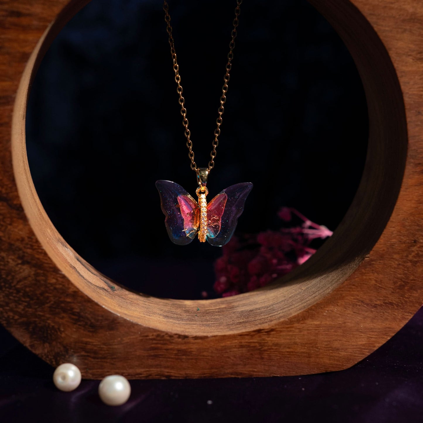 Butterfly Sparkle Crystal Pendant Necklace - gold plated sparkle crystal butterfly necklace for women - view 7