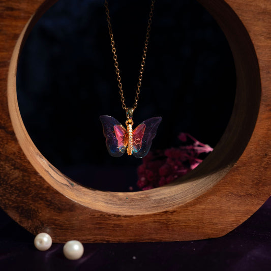 Butterfly Sparkle Crystal Pendant Necklace - gold plated sparkle crystal butterfly necklace for women - view 7