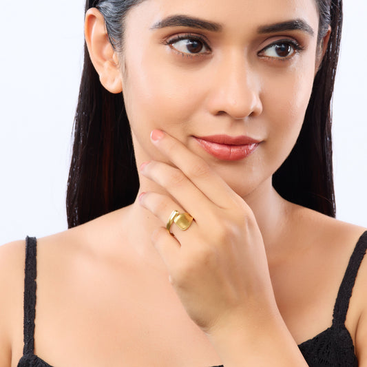 Bypass Wide Leaf Band Ring - gold plated wide leaf bypass ring for women - view 6