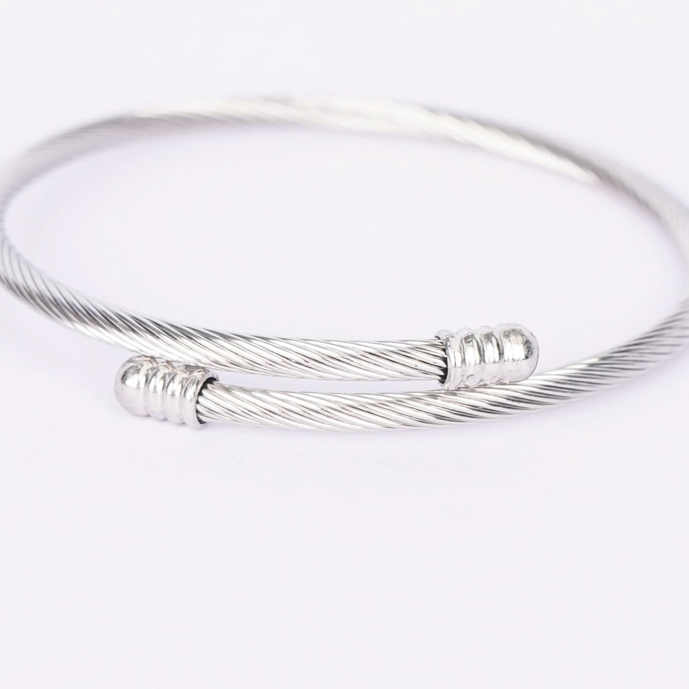 Cable Twist Open Cuff Bangle - silver plated twisted cable cuff bangle for women - view 2