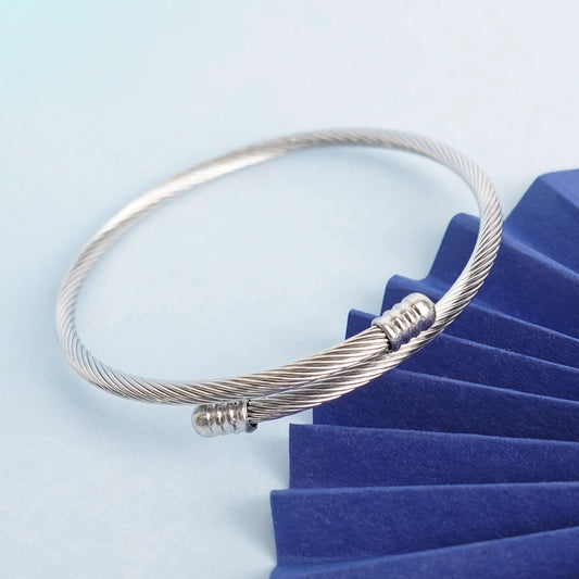 Cable Twist Open Cuff Bangle - silver plated twisted cable cuff bangle for women - view 3