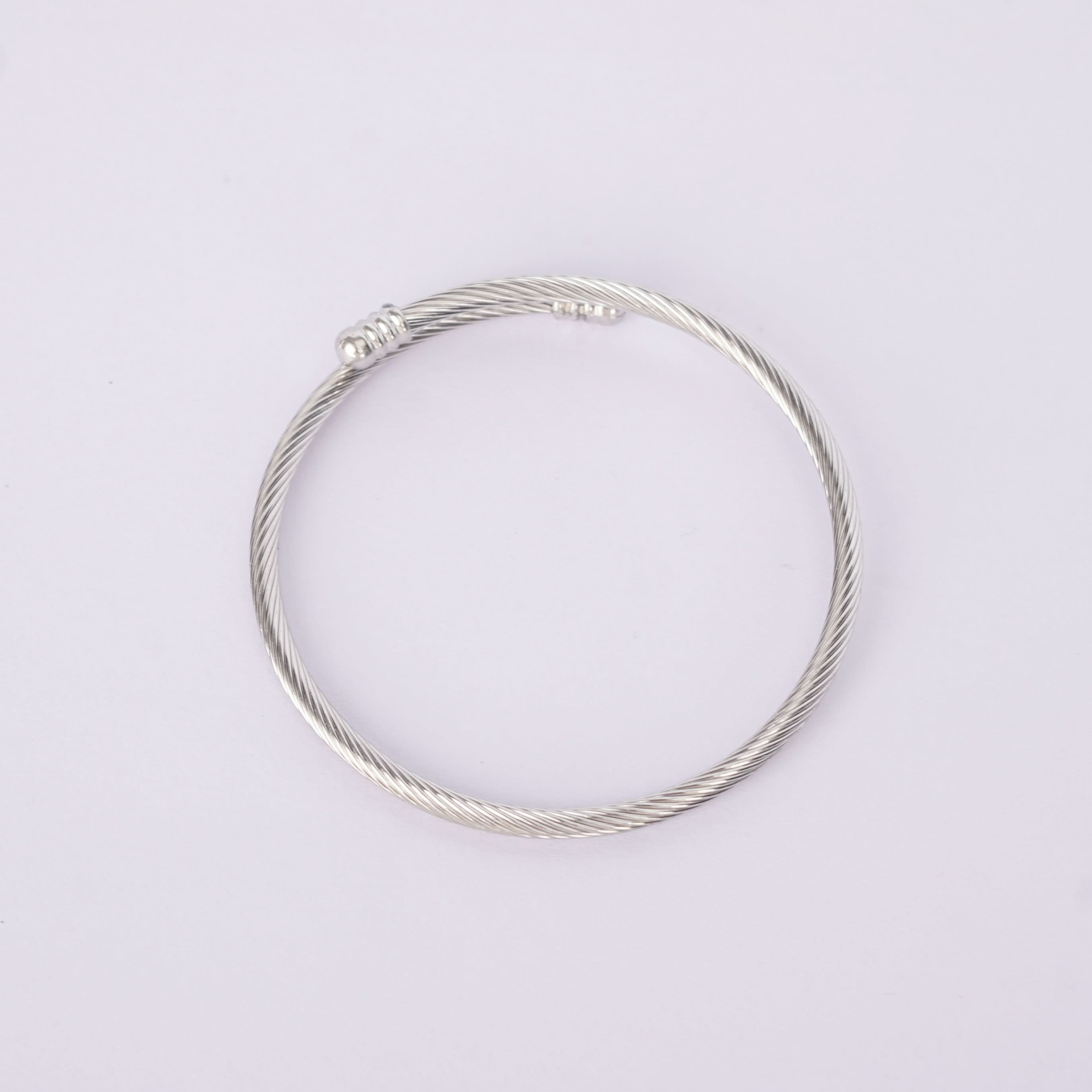 Cable Twist Open Cuff Bangle - silver plated twisted cable cuff bangle for women