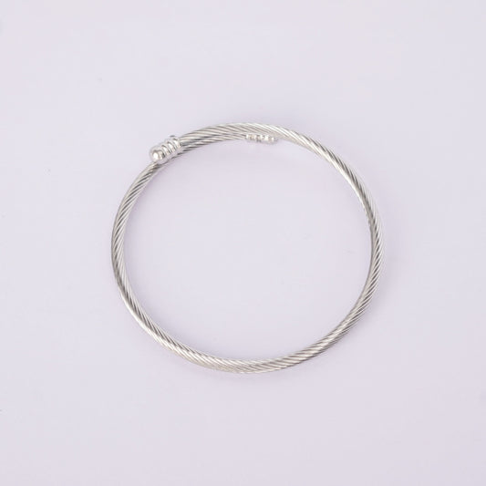 Cable Twist Open Cuff Bangle - silver plated twisted cable cuff bangle for women